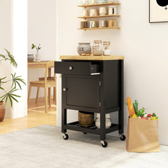 Kitchen Cart on Wheels, Rolling Kitchen Island Cart with Wood Top, Towel Rack, Drawer and Shelf for Dining Area, Grey