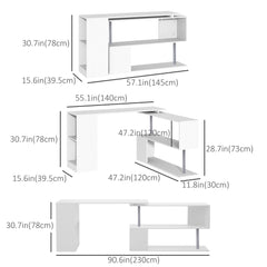55" Corner Computer Desk, 360° Rotating L-Shaped Desk, Home Office Workstation with 3-Tier Shelves, Bookshelf, Black