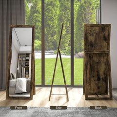 58" x 20" Full Length Mirror with Frame, Floor Standing Mirror, Rectangular Full Body Mirror for Bedroom, Living Room, Brown