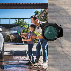 1/2 in x 100ft Wall Mounted Garden Hose Reel, Retractable Water Hose Reel with Auto Rewind, Any Length Lock, Black