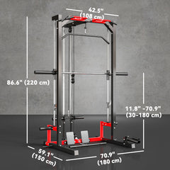Smith Machine Power Rack with Pull Up Bar, Lat Pull Down System, Landmine, Squat Rack, Barbell Bar, for Home Gym