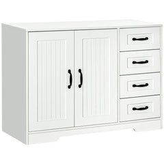 Modern Sideboard Buffet Cabinet with Drawers and Beadboard Door Cupboard Kitchen Storage Cabinet White