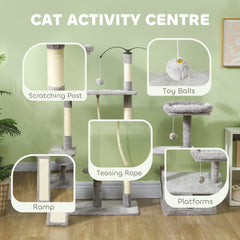 53" Cat Tree, Cat Tower with Scratching Posts, Cat Condo, Beds, Platforms, Toy Balls for Indoor Cats, Dark Grey
