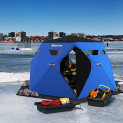 4 Person Insulated Ice Fishing Shelter, Pop-Up Portable Ice Fishing Tent with Carry Bag and Two Doors for -22℉, Black