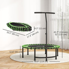 45" Mini Trampoline for Adults, Foldable Fitness Exercise Rebounder with Adjustable Handle