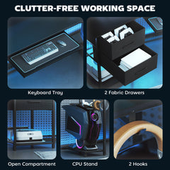 79 inch Gaming Desk with RGB Lights, Computer Table with Power Outlets & USB Ports, Keyboard Tray and 2 Drawers, Black
