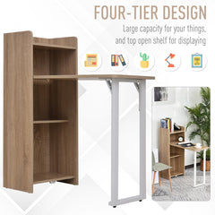 2 In 1 Folding Table, Drop Leaf Table, Space Saving Dining Table with 4-Tier Shelf for Small Spaces, Oak