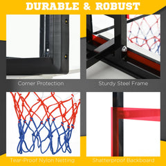 Wall Mounted Basketball Hoop with 43'' x 30'' Shatter Proof Backboard, for Indoor and Outdoor, Black