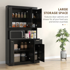 71" Kitchen Pantry Cabinet, Storage Buffet with Hutch, Adjustable Shelves,Cable Management for Kitchen, Living Room, High Gloss White