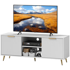 TV Stand with Storage for 55 Inch TV, Modern TV Cabinet with 2 Open Shelves and 2 Cabinets for Living Room, Black