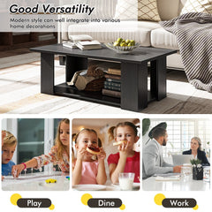 Large 36/41 Inch 2-tier Wooden Modern Coffee Table with Storage Shelf-Black
