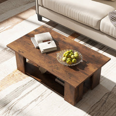 Large 36/41 Inch 2-tier Wooden Modern Coffee Table with Storage Shelf-Coffee
