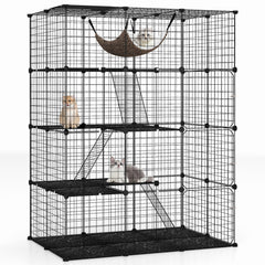 Large 4-Tier Cat Cage with Skylight and Hammock for 1-4 Cats-Black
