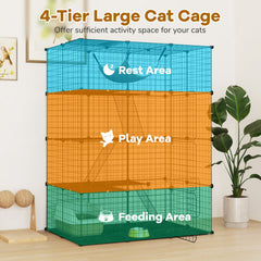 Large 4-Tier Cat Cage with Skylight and Hammock for 1-4 Cats-Black