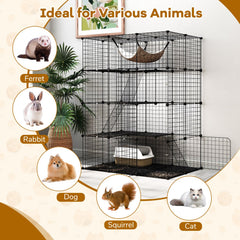 Large 4-Tier Cat Cage with Skylight and Hammock for 1-4 Cats-Black
