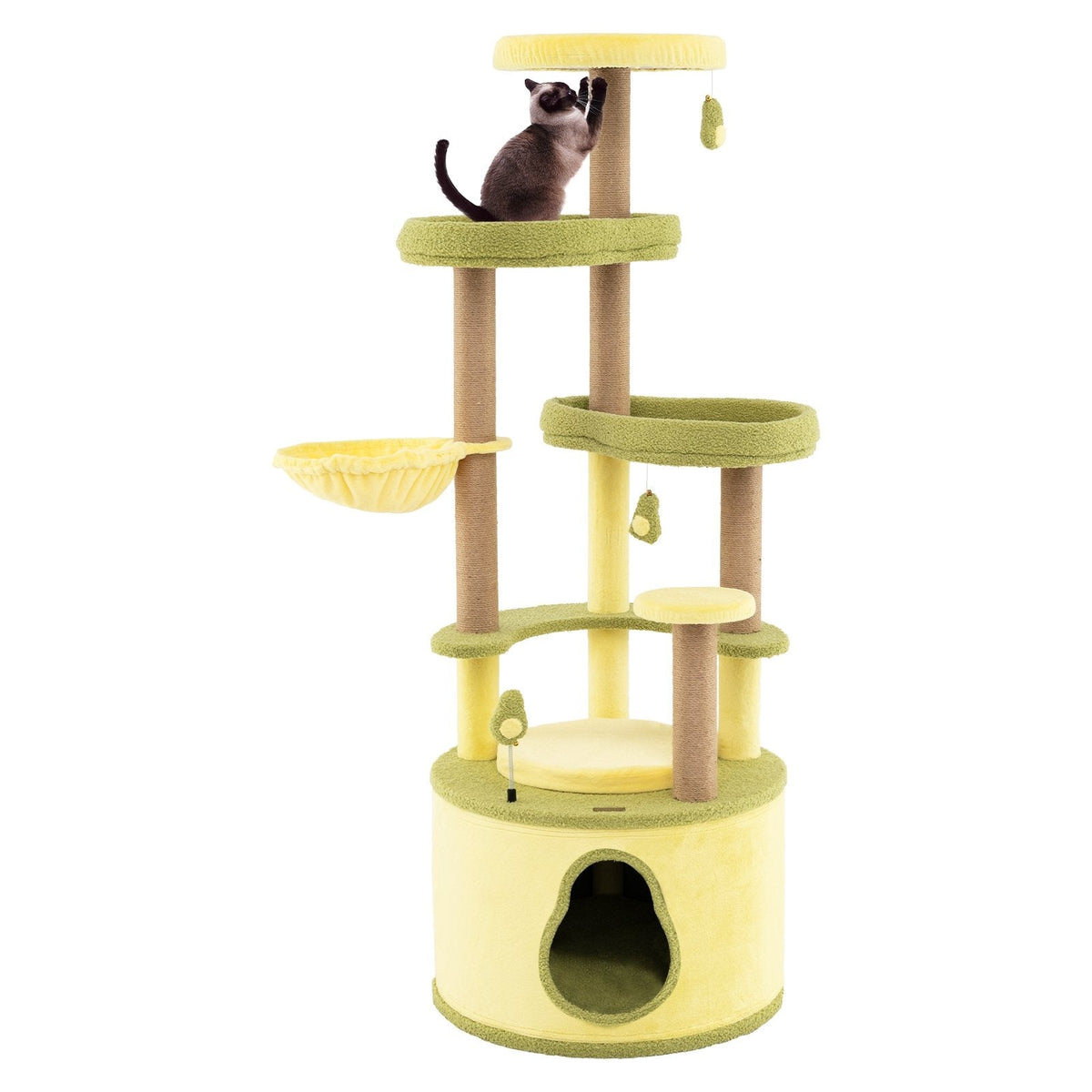 62.5 Inch Avocado Cat Tower with a Condo Base That Opens Into a Platform