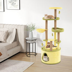 62.5 Inch Avocado Cat Tower with a Condo Base That Opens Into a Platform