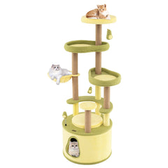 62.5 Inch Avocado Cat Tower with a Condo Base That Opens Into a Platform