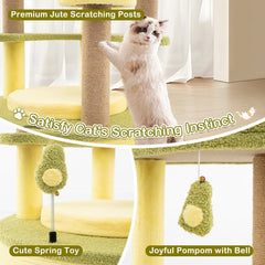 62.5 Inch Avocado Cat Tower with a Condo Base That Opens Into a Platform