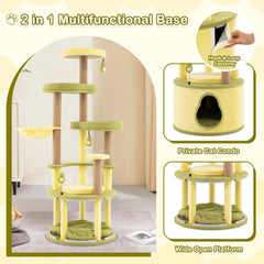 62.5 Inch Avocado Cat Tower with a Condo Base That Opens Into a Platform