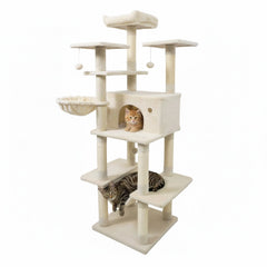 63 Inch Cat Tree with a Window Condo, Turning Basket and a Deep Hammock