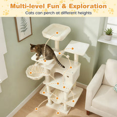 63 Inch Cat Tree with a Window Condo, Turning Basket and a Deep Hammock