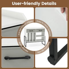 Large Record Player Stand with Charging Station Mid Century Modern Vinyl Storage Cabinet-White