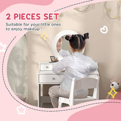Kids Vanity Set, Children Makeup Table with Mirror, Stool and Storage Drawers, for Ages 3-8, Pink