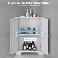 Modern Bathroom Storage Cabinet, Corner Cabinet with Doors, Bathroom Cabinet with Adjustable Shelf and Recessed Door, White