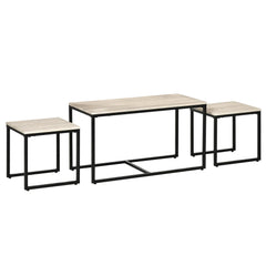 Nesting Coffee Table Set of 3, Modern End Tables with Black Metal Frame for Living Room Home Furniture, Natural