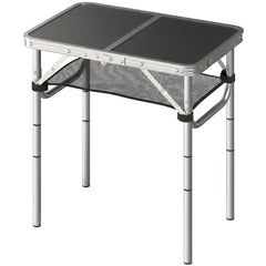 2ft Folding Camping Table, Picnic Table with Mesh Storage Layer, 4 Adjustable Heights and Carrying Handle, Black