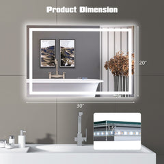 LED Bathroom Mirror Wall Mounted Rectangle Mirror with 3-Color Dimmable Lights-S