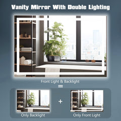 LED Bathroom Mirror Wall Mounted Rectangle Mirror with 3-Color Dimmable Lights-S