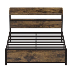 LED Bed Frame with Power Outlets and Storage Headboard-Queen Size