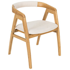 Bamboo Dining Armchair with Curved Back, Beige Polyester Cushion and A Frame Legs, Natural