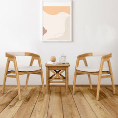 Bamboo Dining Armchair with Curved Back, Beige Polyester Cushion and A Frame Legs, Natural