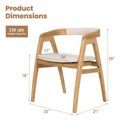 Bamboo Dining Armchair with Curved Back, Beige Polyester Cushion and A Frame Legs, Natural