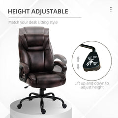PU Leather Executive Office Chair with High Back, Adjustable Height and Swivel Wheels, 400LBS Capacity, Brown