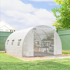 Walk-in Tunnel Greenhouse, Plant Hot House w/ Support Rods, Roll-up Mesh Door, Mesh Windows, 13'x9.8'x6.6', Green
