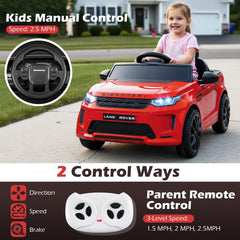12V Licensed Land Rover Kids Ride On Car with Soft Start and Four Surface Range, Red
