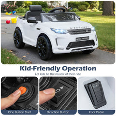 12V Licensed Land Rover Kids Ride On Car with 12.5 Inch Seat and One Button Start, White