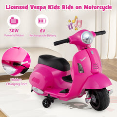 6V Licensed Vespa Kids Ride On Scooter with LED Headlight and Horn Sound, Pink