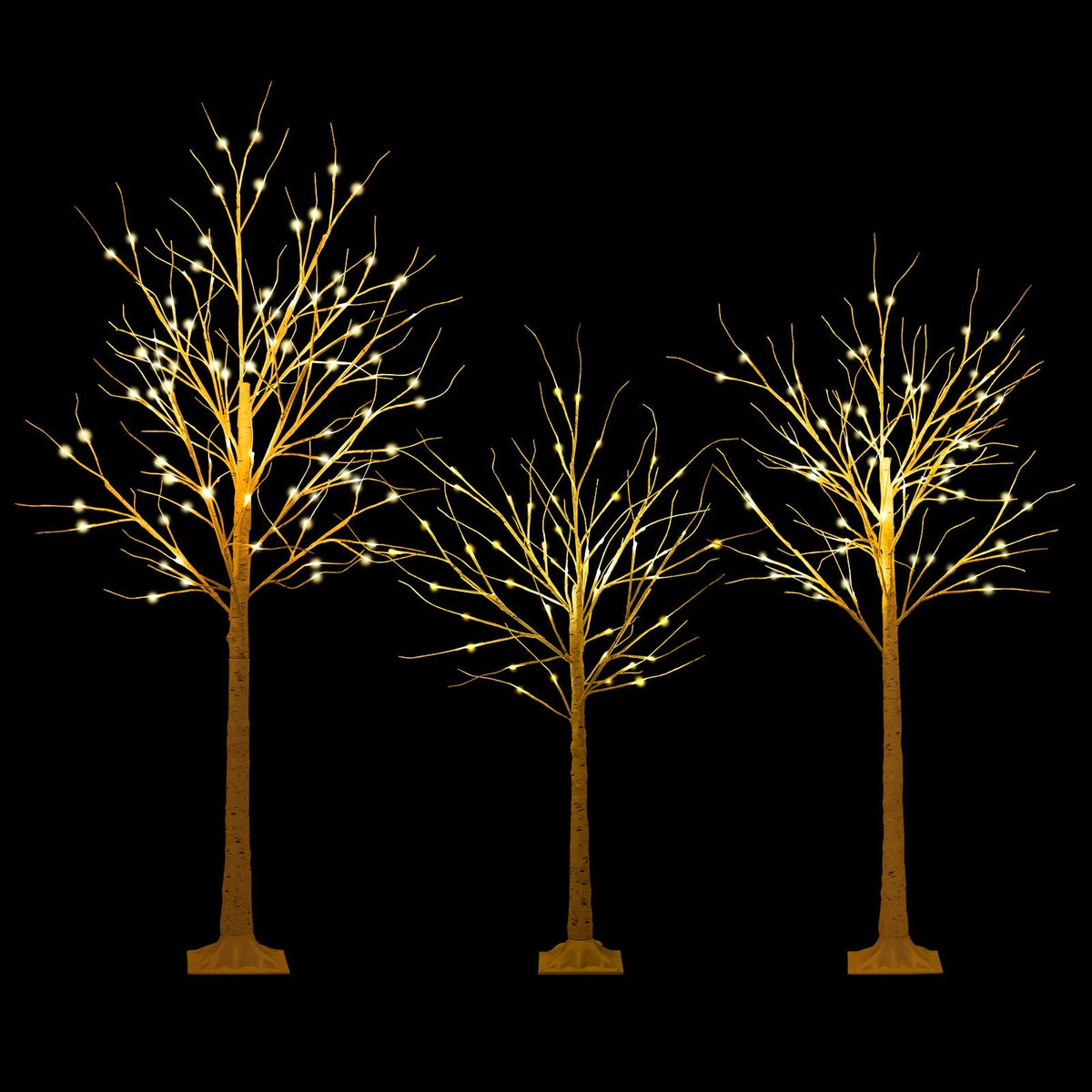 Lighted Birch Trees Set of 3, 4 FT 5 FT and 6 FT with 216 Warm White LEDs, Indoor or Outdoor