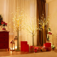 Lighted Birch Trees Set of 3, 4 FT 5 FT and 6 FT with 216 Warm White LEDs, Indoor or Outdoor