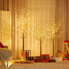 Lighted Birch Trees Set of 3, 4 FT 5 FT and 6 FT with 216 Warm White LEDs, Indoor or Outdoor