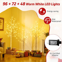 Lighted Birch Trees Set of 3, 4 FT 5 FT and 6 FT with 216 Warm White LEDs, Indoor or Outdoor