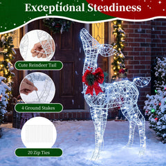 Lighted Christmas Deer Decorations with Cold White LED Lights-White