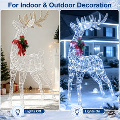 Lighted Christmas Reindeer with Cold LED Lights for Yard-White