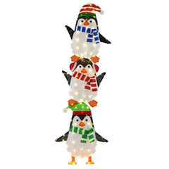 Lighted Penguins Decoration with Warm White Lights and Cute Hats