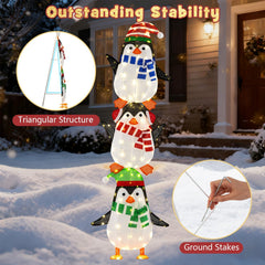 Lighted Penguins Decoration with Warm White Lights and Cute Hats